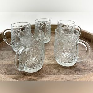 PRINCESS HOUSE Fantasia Poinsettia Crystal Glass Coffee Mugs Cups  Set Of 5
